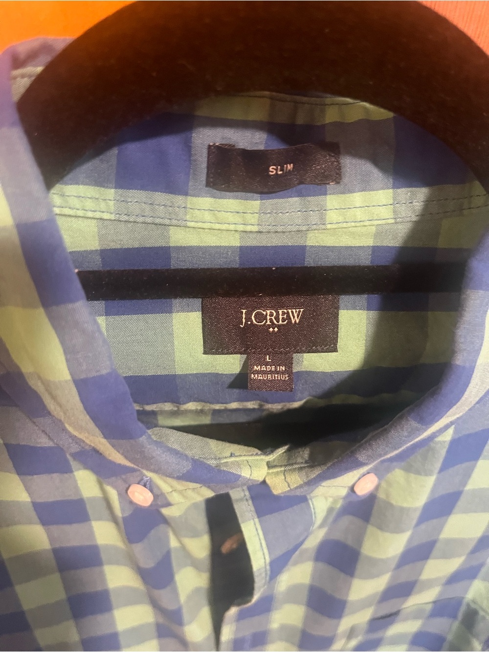J.Crew Men’s Slim Fit Blue Green Gingham Button Down Shirt L